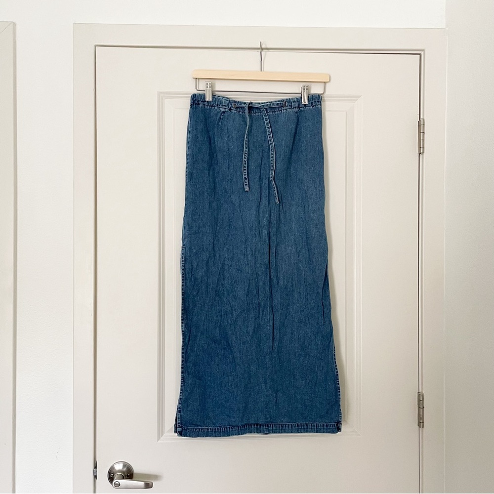 VINTAGE • london jean denim side slit maxi / midi skirt